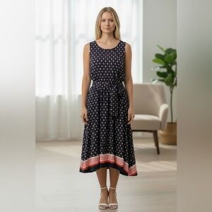 Westport women’s size XL asymmetrical midi dress navy red salmon sleeveless $55